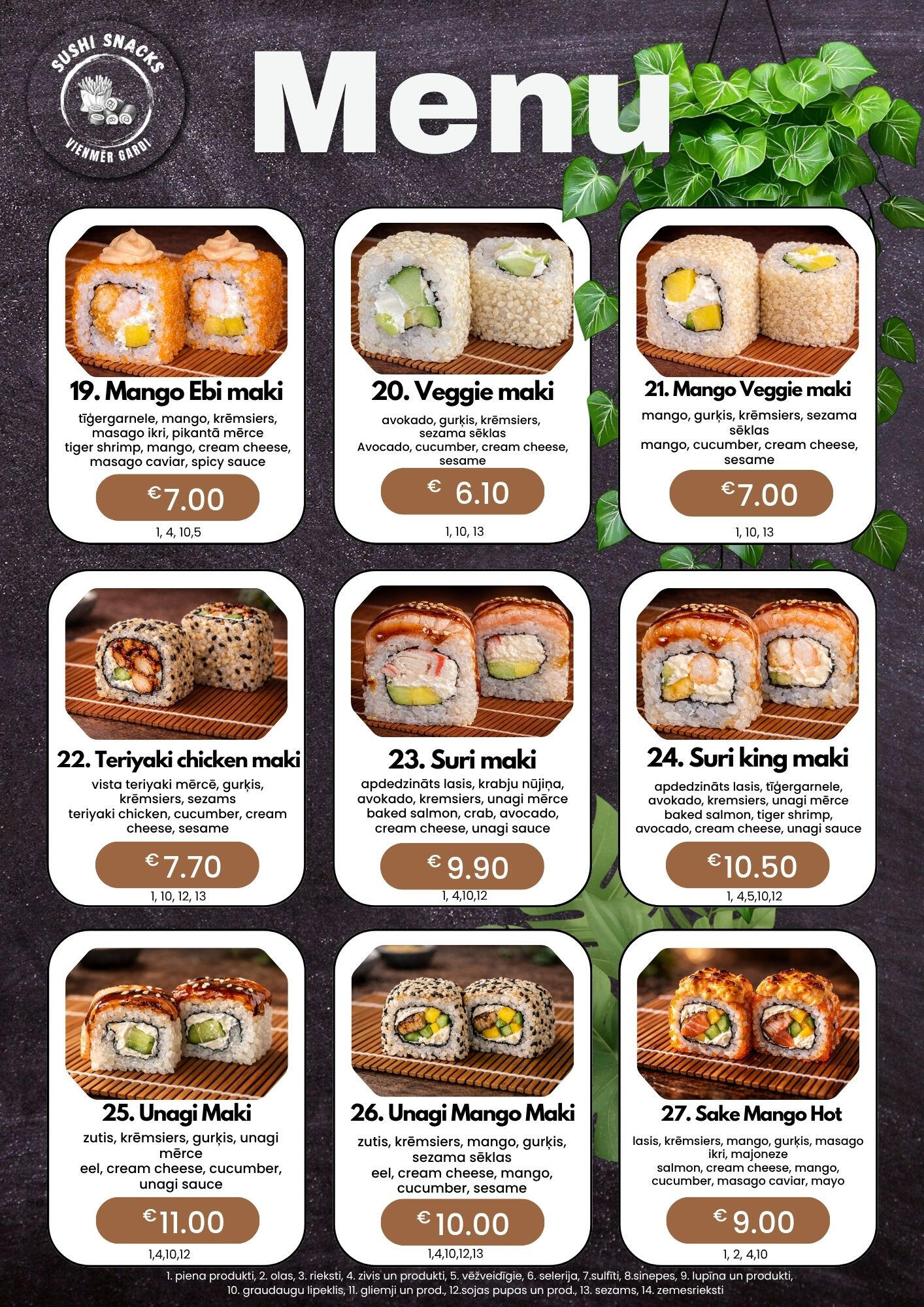 Sushi Snacks. Suši, poke, uzkodas un picas. Piegāde Mārupē un Tīrainē.